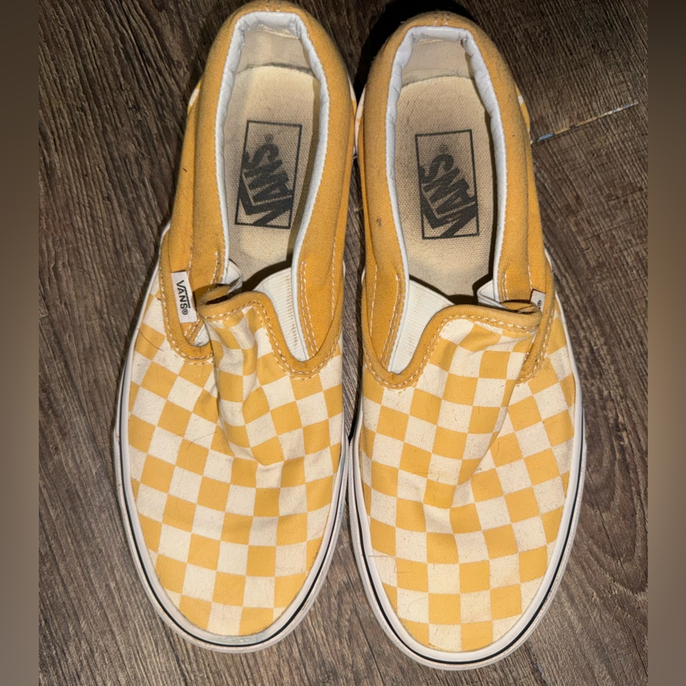 Mustard Checkered Slip-On Vans